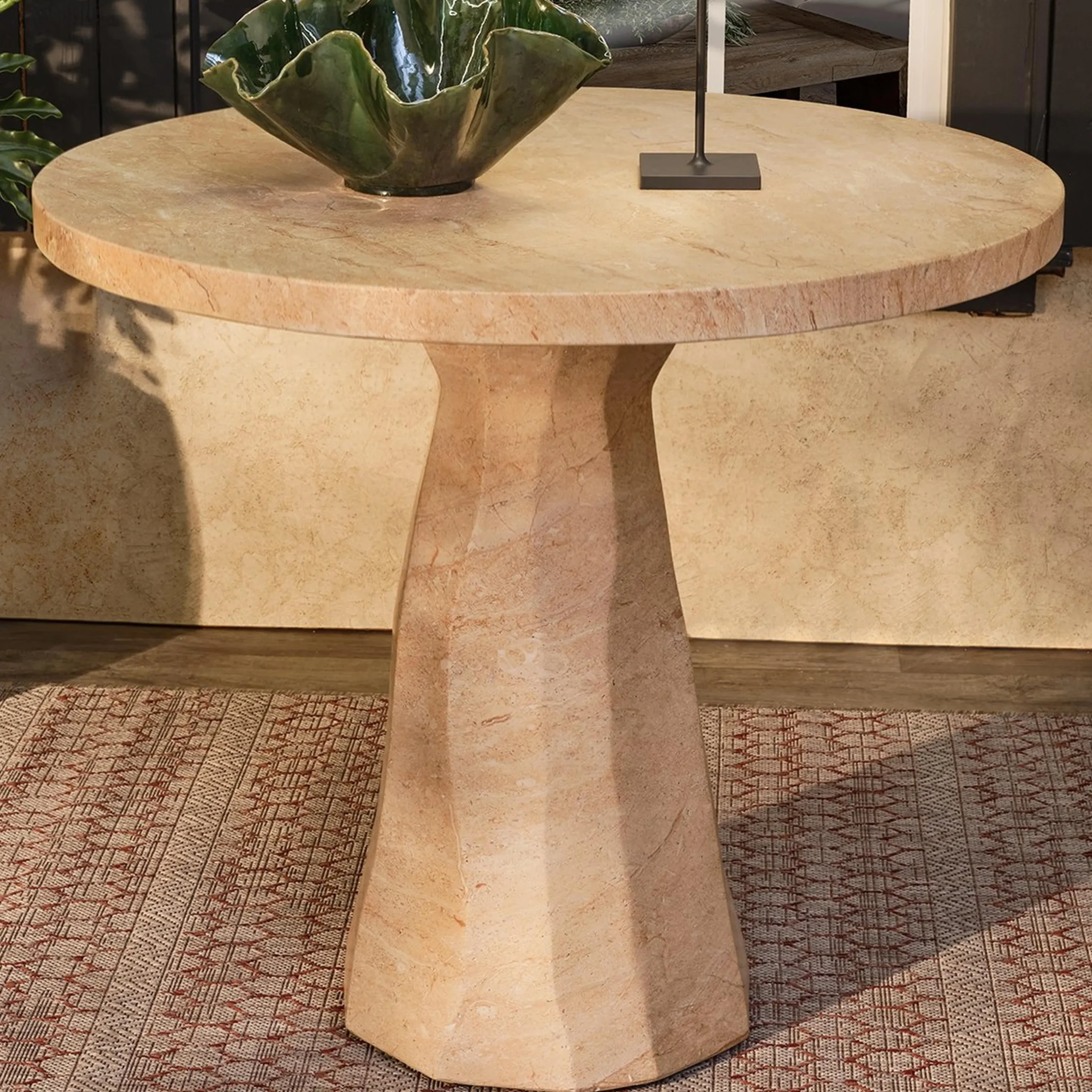 Mandy Faux Travertine Outdoor Bistro Table