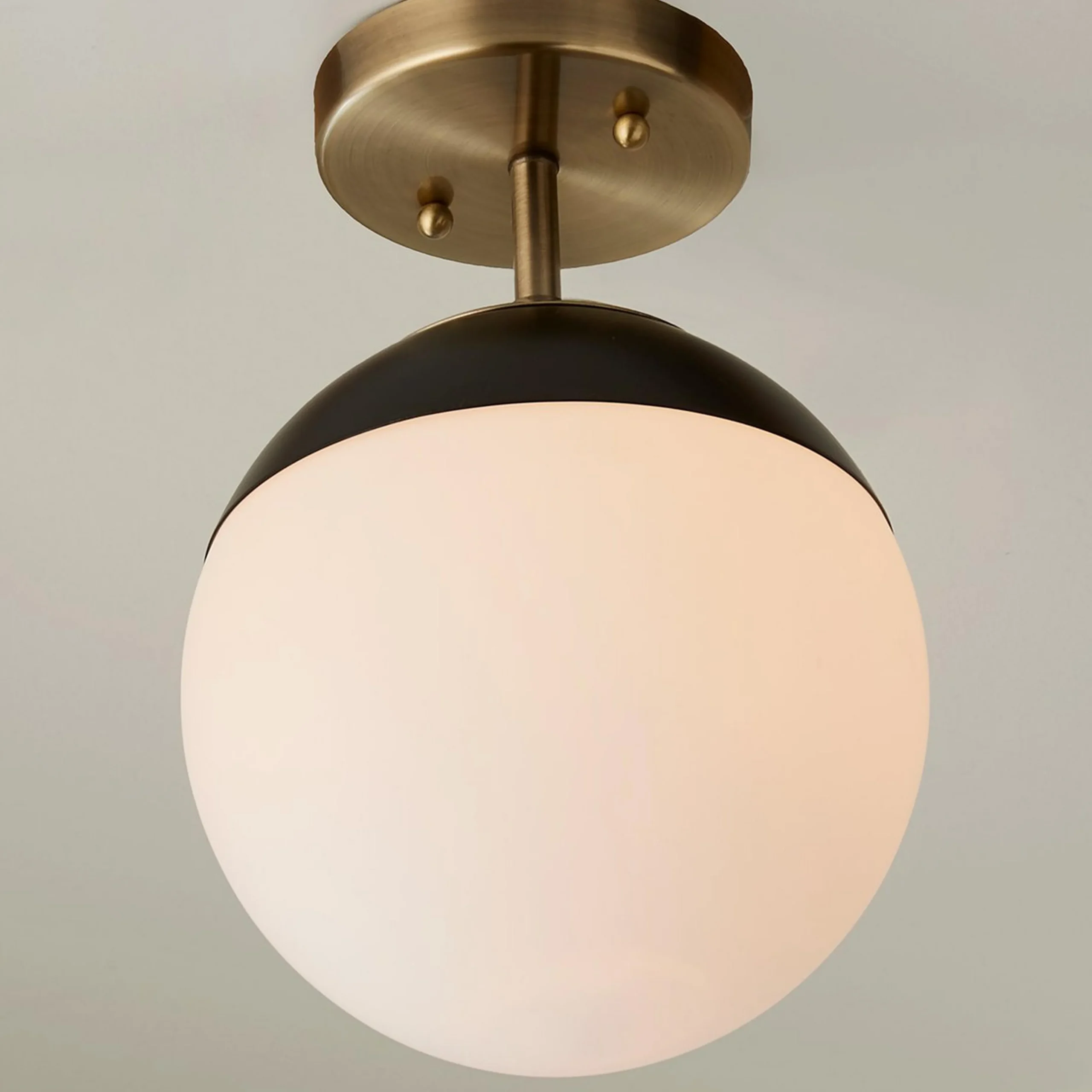 Mid-Century Opal Globe Semi-Flush Ceiling Light