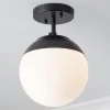 Mid-Century Opal Globe Semi-Flush Ceiling Light