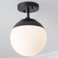 Mid-Century Opal Globe Semi-Flush Ceiling Light