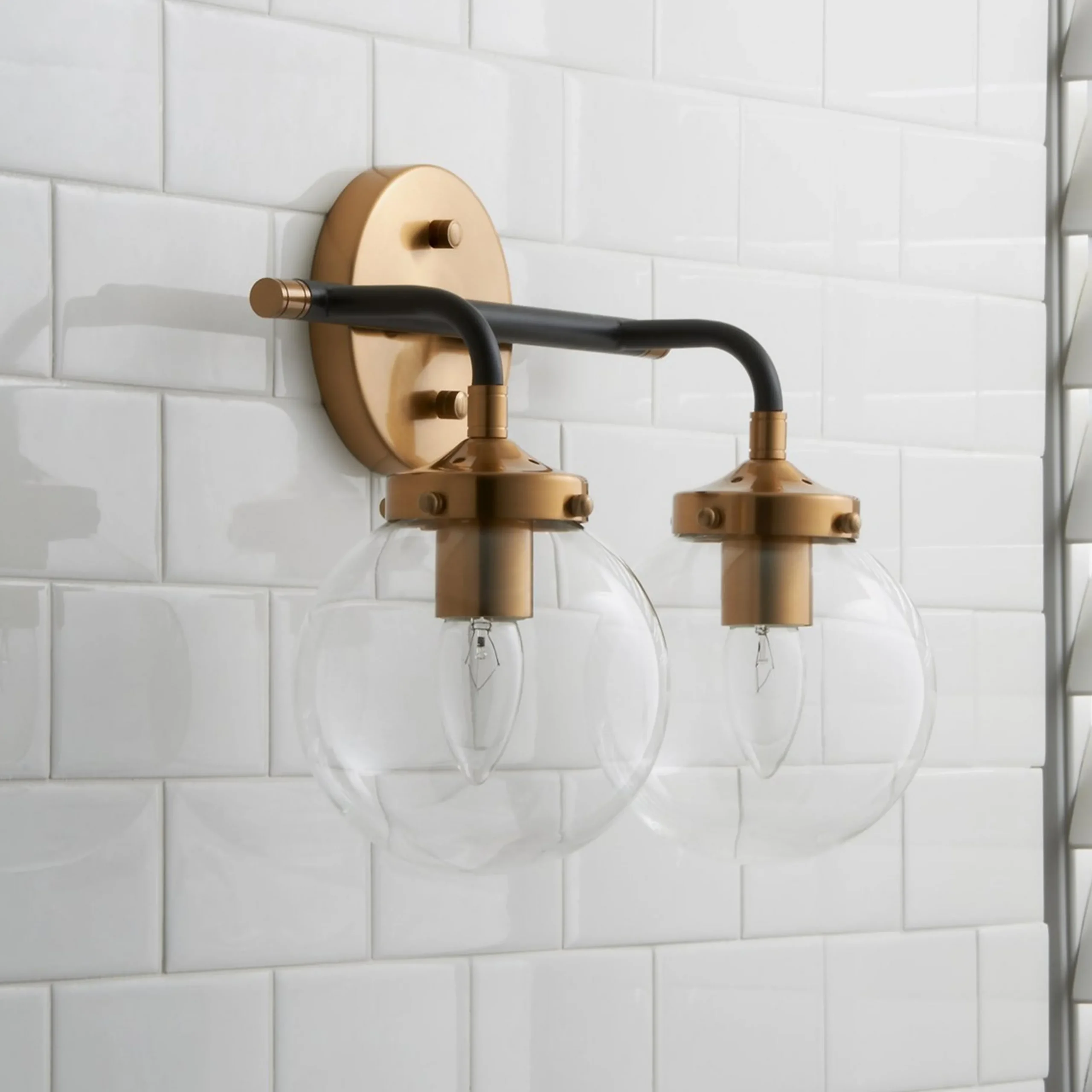 Mixed Metal Globe Vanity Light - 2 light