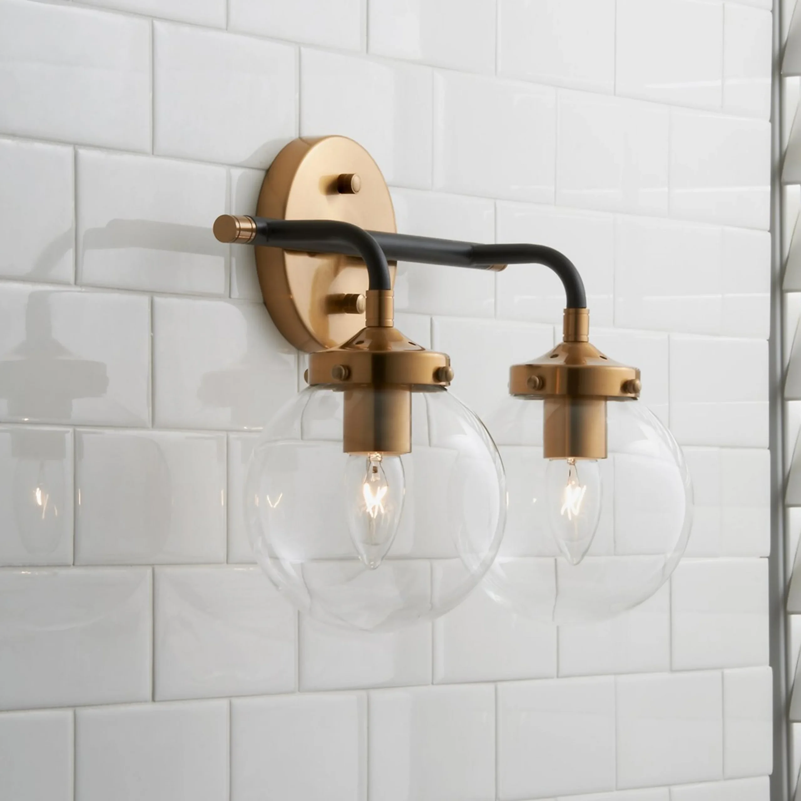 Mixed Metal Globe Vanity Light - 2 light