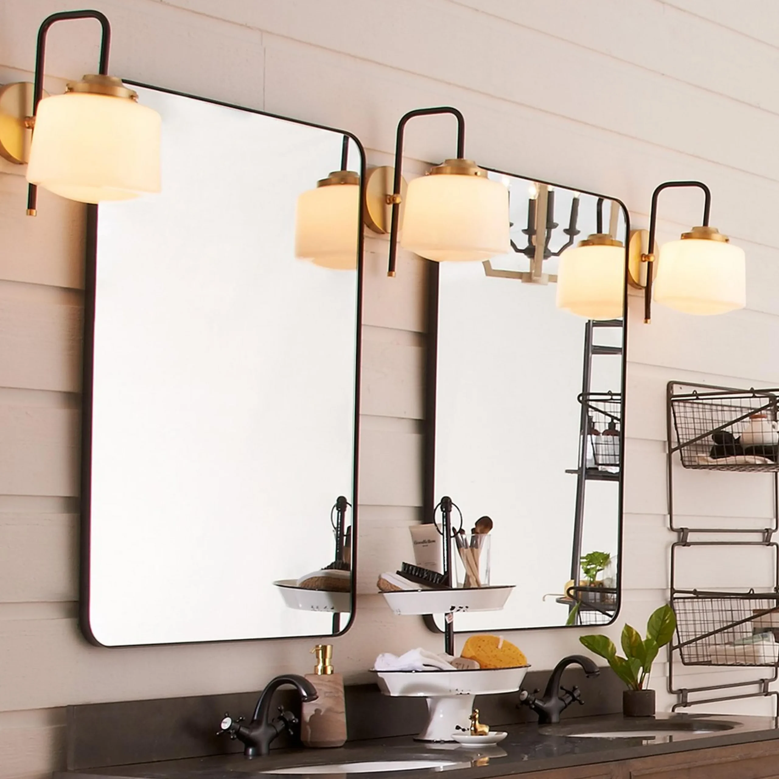 Mixed Metal Opal Schoolhouse Sconce