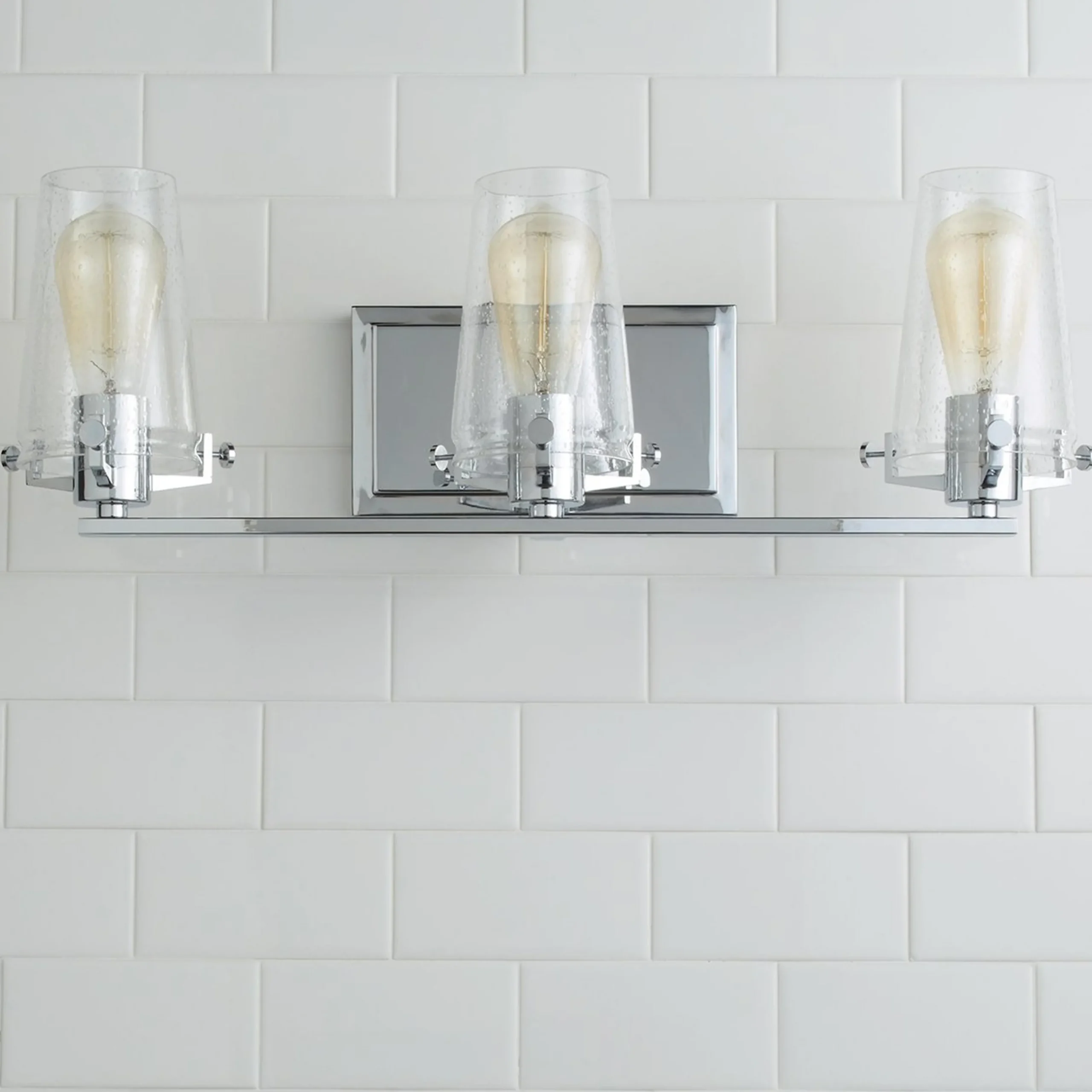 Modern Industrial Seeded Glass Vanity Light - 3 Light