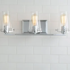 Modern Industrial Seeded Glass Vanity Light - 3 Light