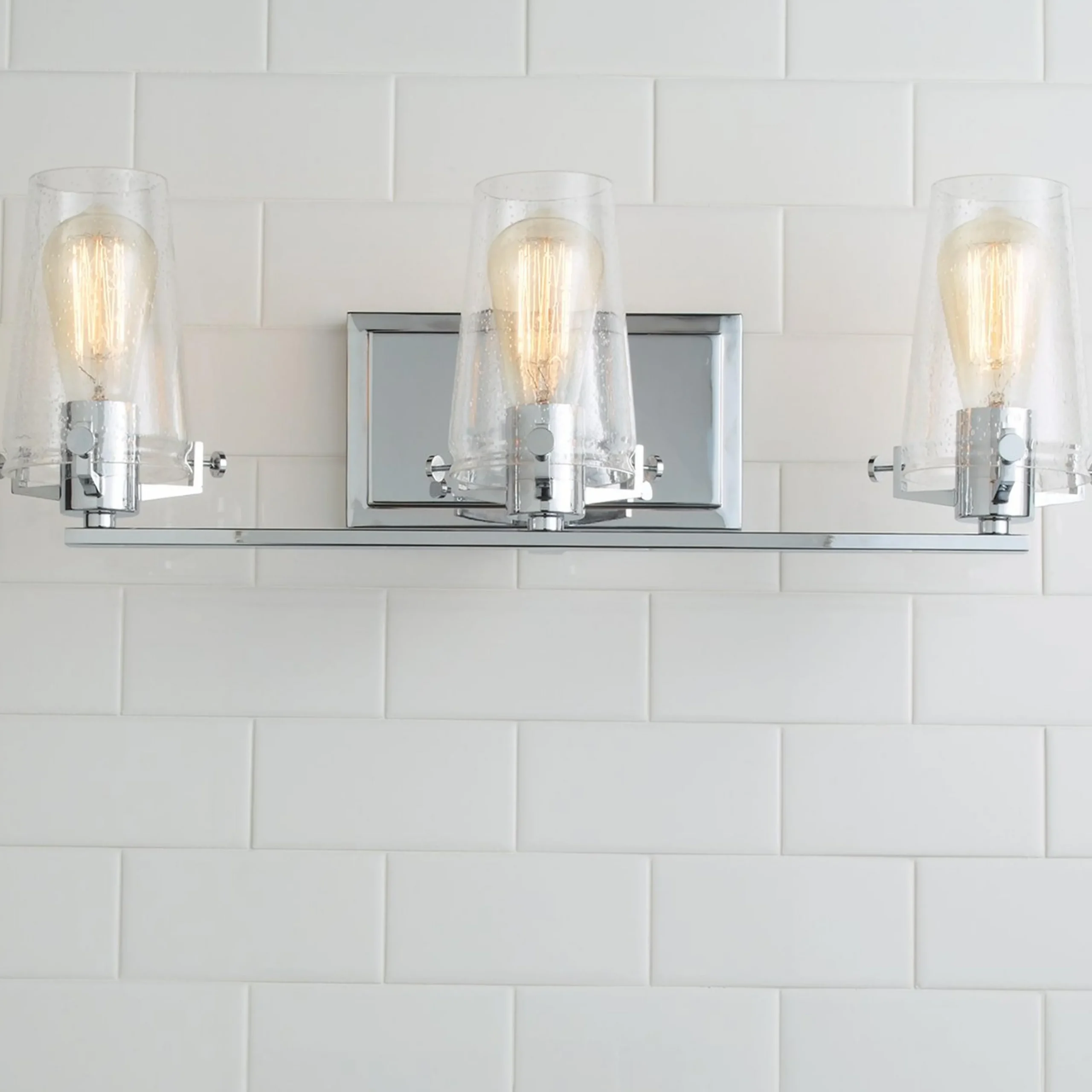 Modern Industrial Seeded Glass Vanity Light - 3 Light