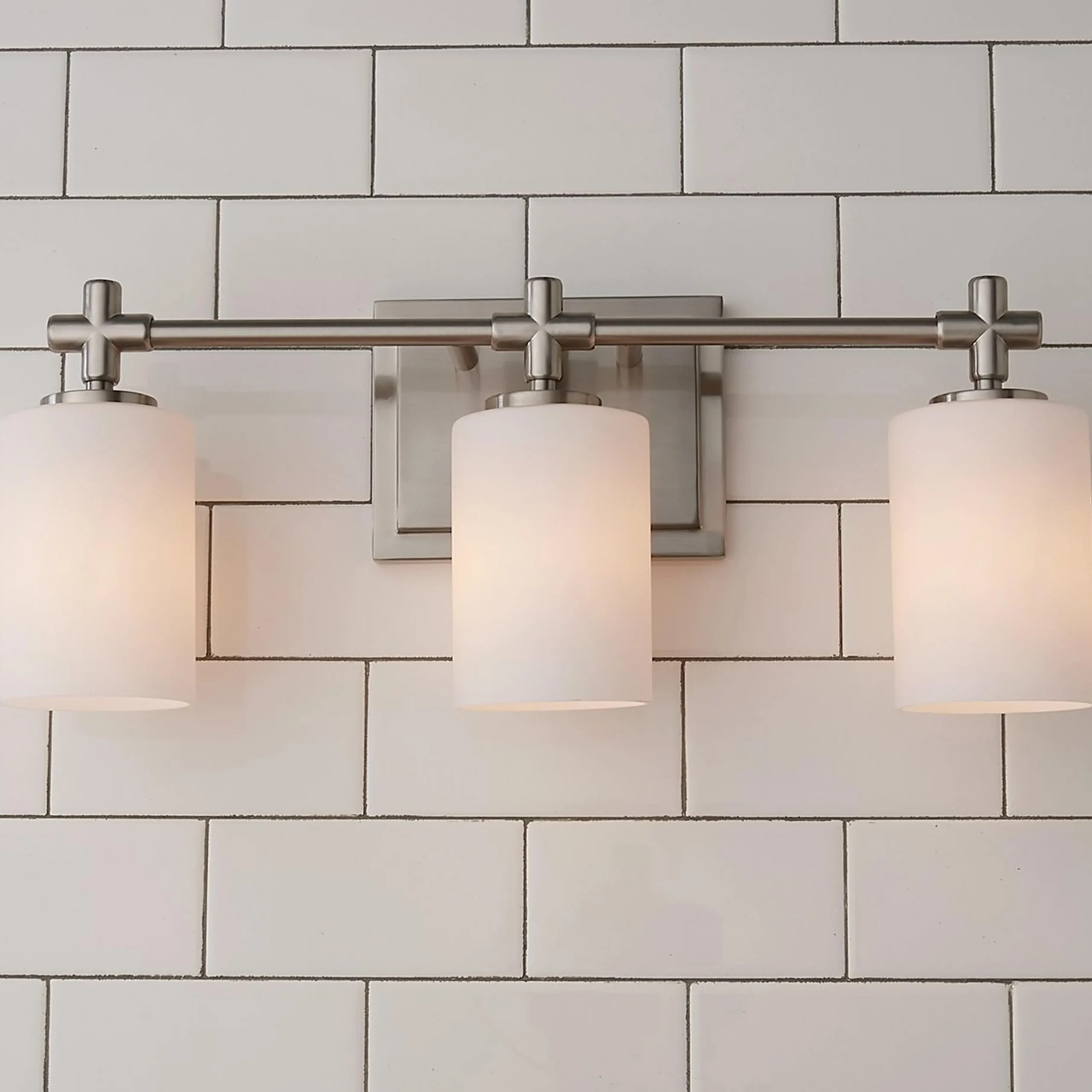Modern Nickel and Opal Vanity Light - 3 Light