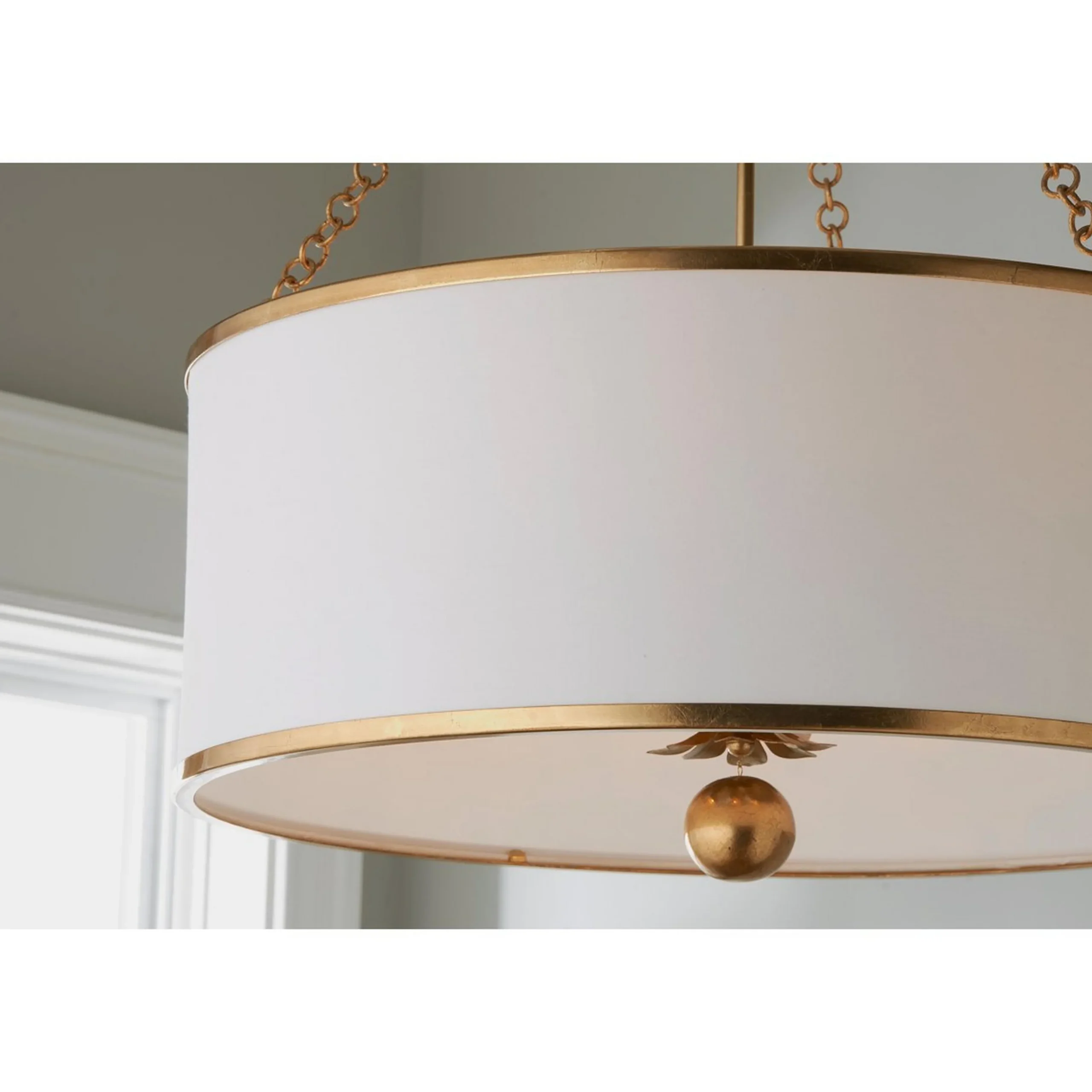 Olive Leaf Drum Shade Chandelier - 6 Light