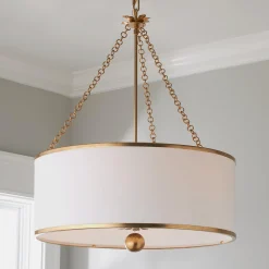 Olive Leaf Drum Shade Chandelier - 6 Light