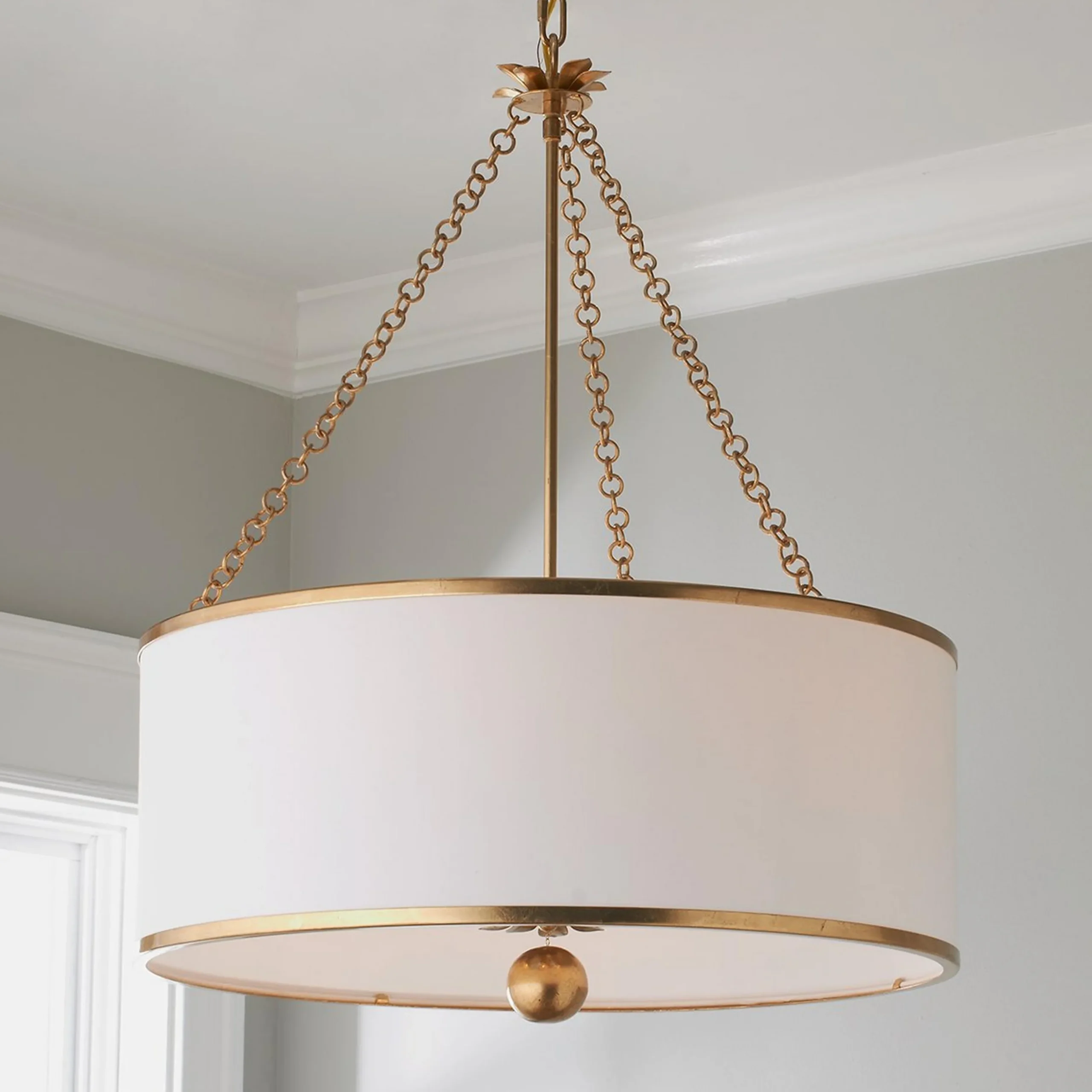 Olive Leaf Drum Shade Chandelier - 6 Light