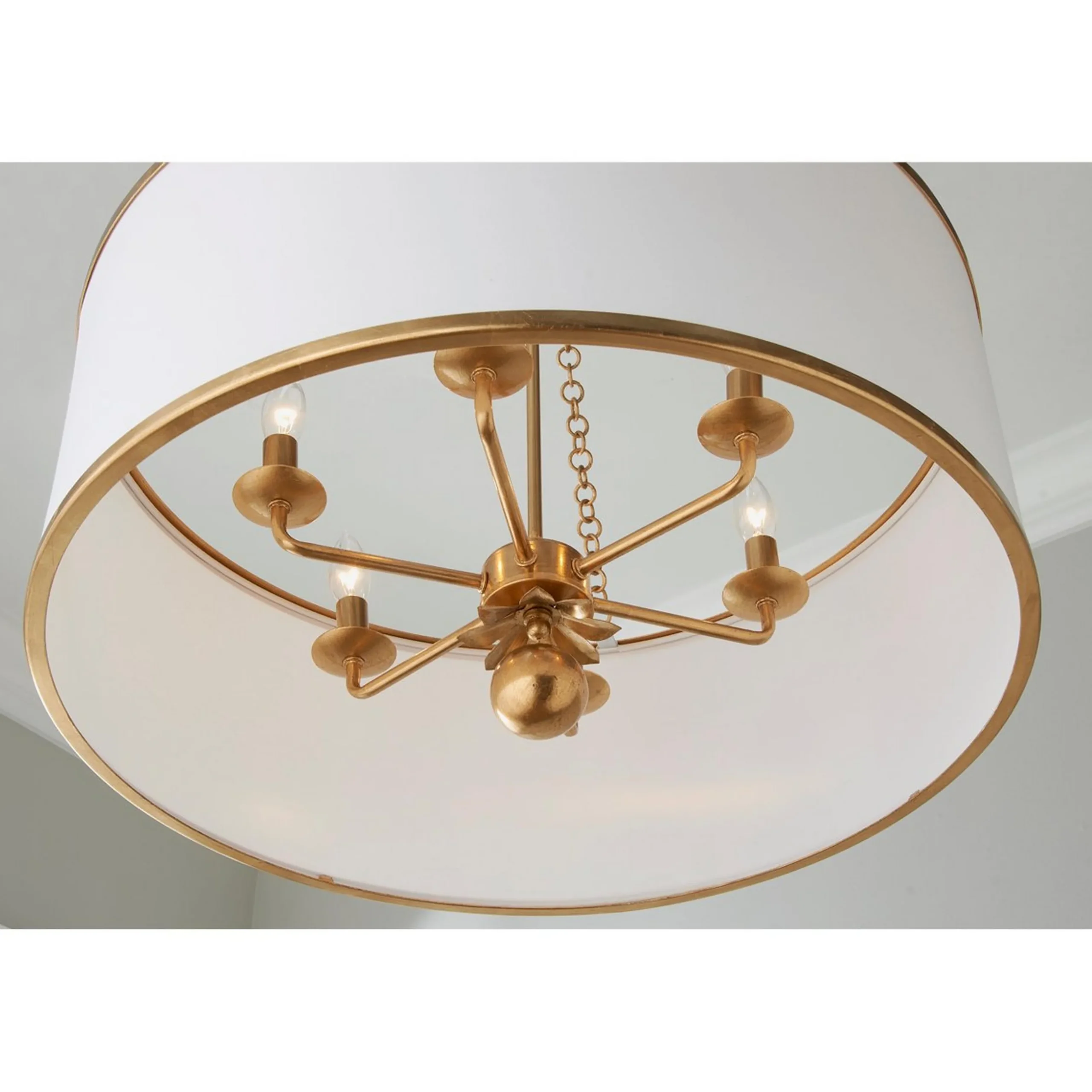 Olive Leaf Drum Shade Chandelier - 6 Light