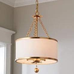 Olive Leaf Drum Shade Chandelier - 3 Light