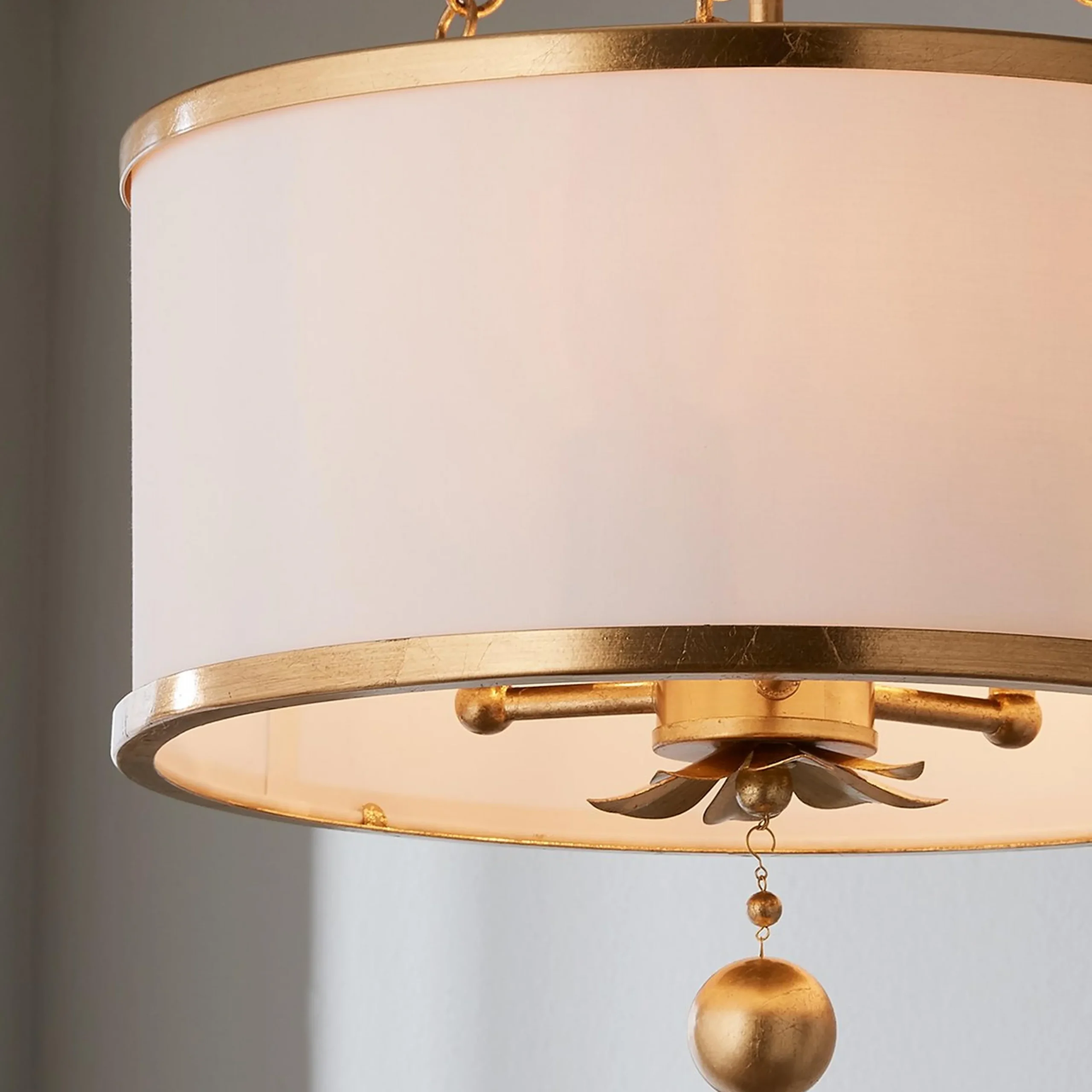 Olive Leaf Drum Shade Chandelier - 3 Light