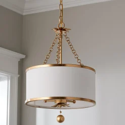 Olive Leaf Drum Shade Chandelier - 3 Light