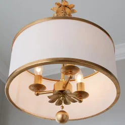 Olive Leaf Drum Shade Chandelier - 3 Light