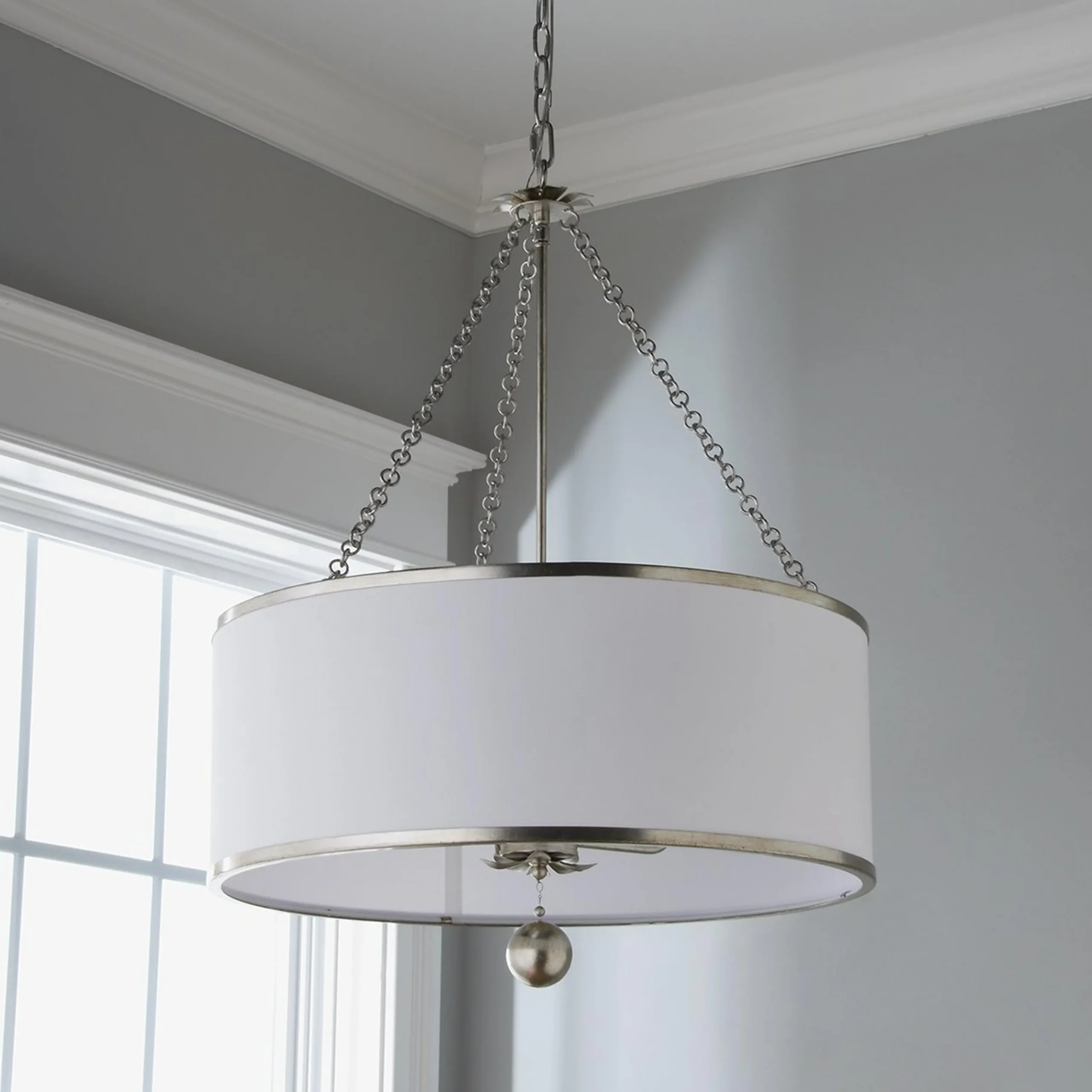 Olive Leaf Drum Shade Chandelier - 6 Light