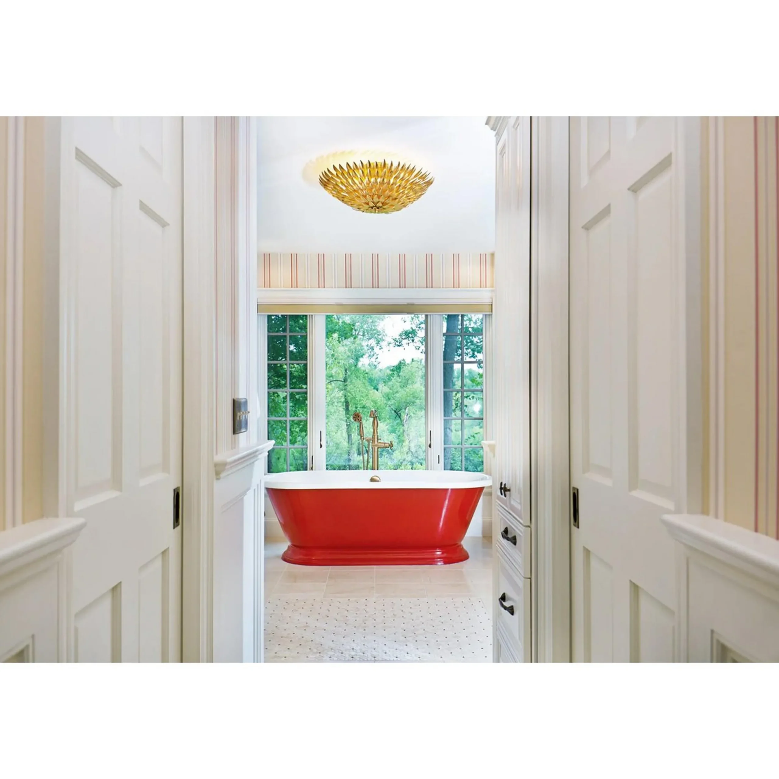 Olive Leaf Semi-Flush Ceiling Light - 6 Light