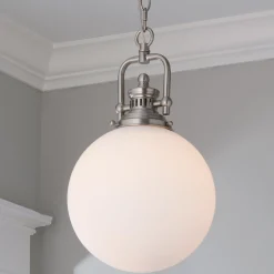 Opal Glass Globe Industrial Pendant