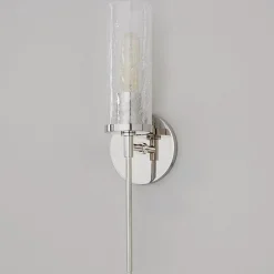 Pencil Arm and Crackle Glass Sconce
