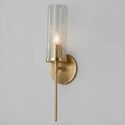 Pencil Arm and Crackle Glass Sconce