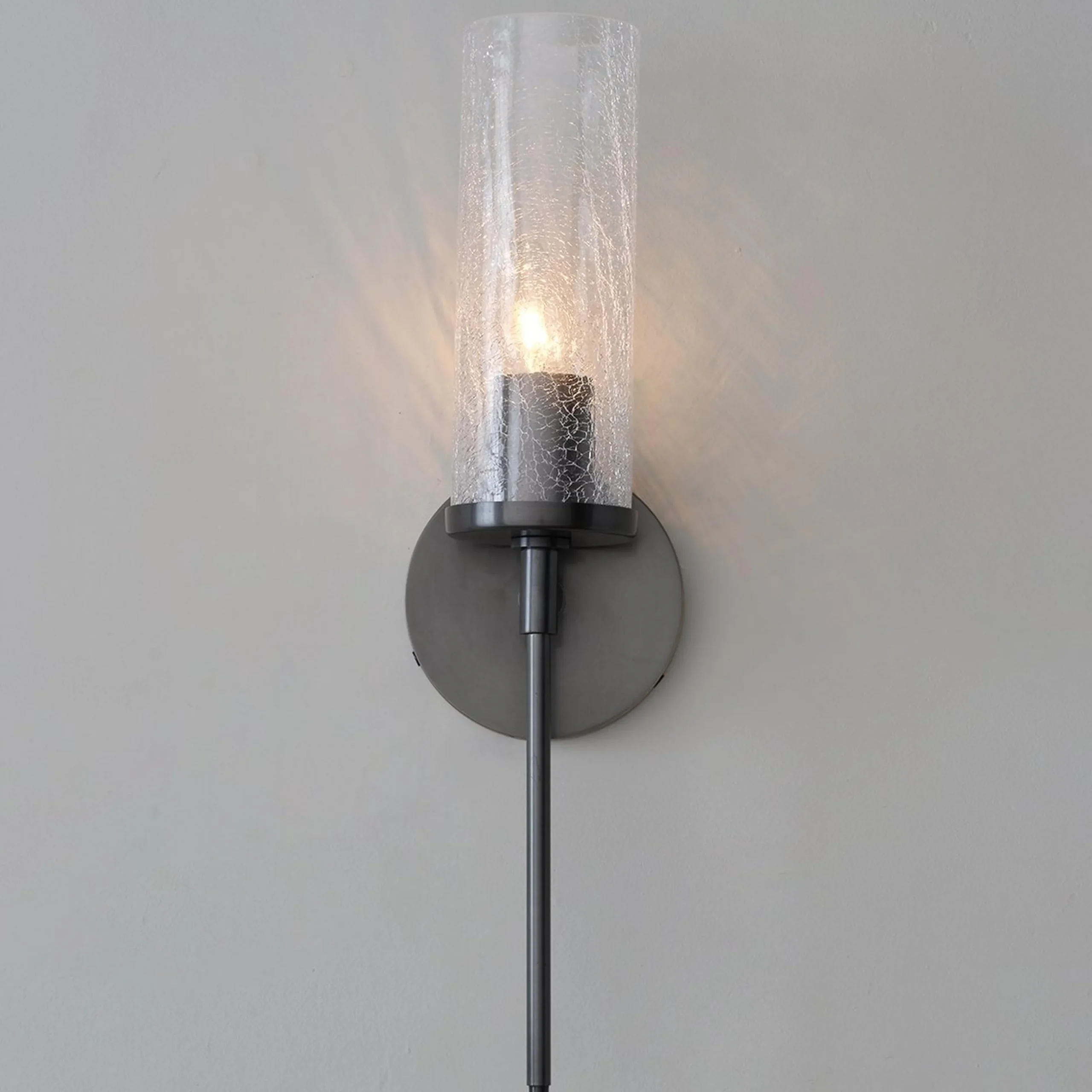 Pencil Arm and Crackle Glass Sconce