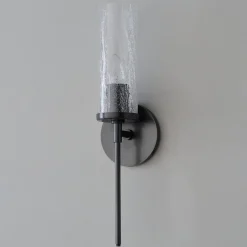 Pencil Arm and Crackle Glass Sconce