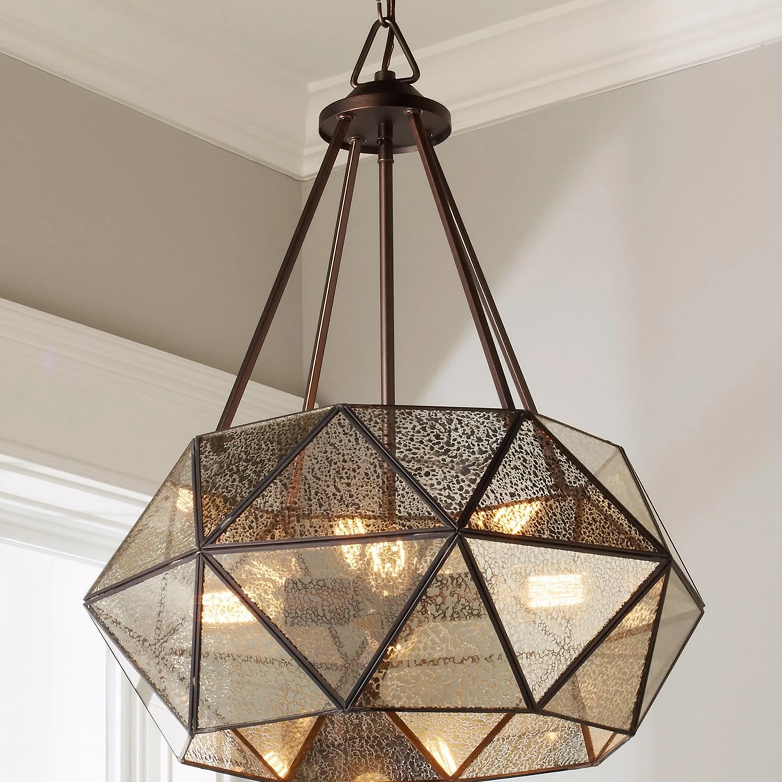 Prism Framed Mercury Glass Chandelier - 4 Light