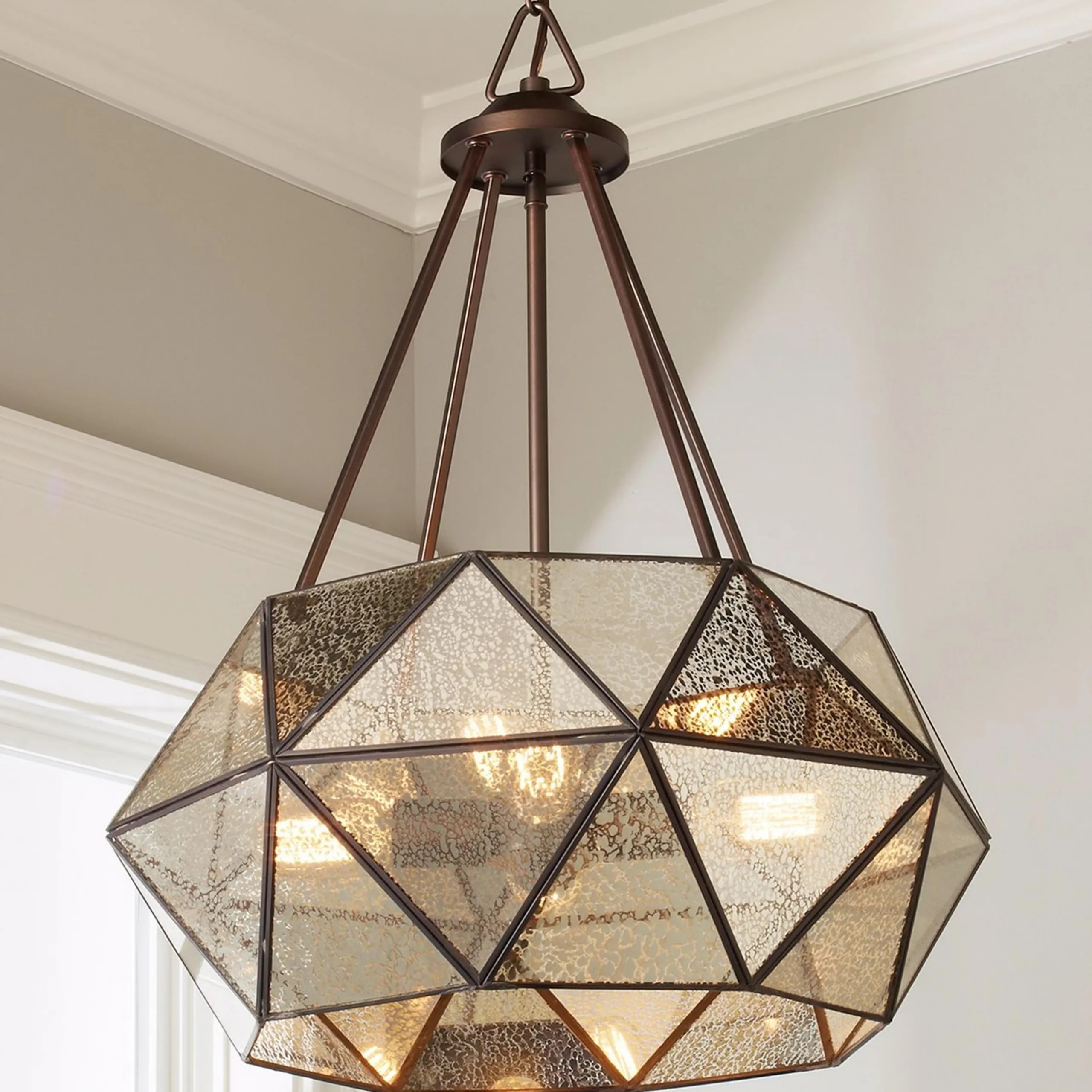Prism Framed Mercury Glass Chandelier - 4 Light
