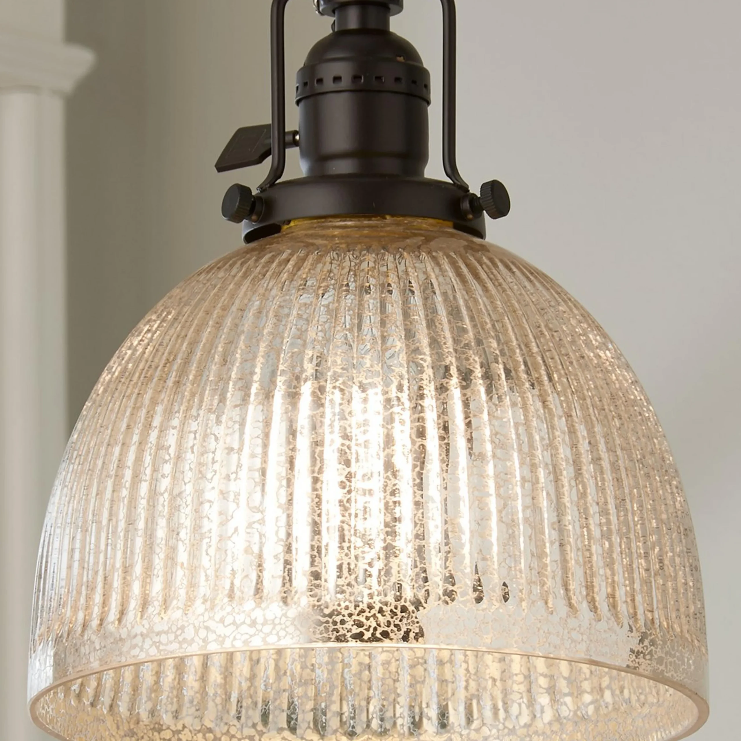 Ribbed Dome Mercury Glass Shade Pendant Light
