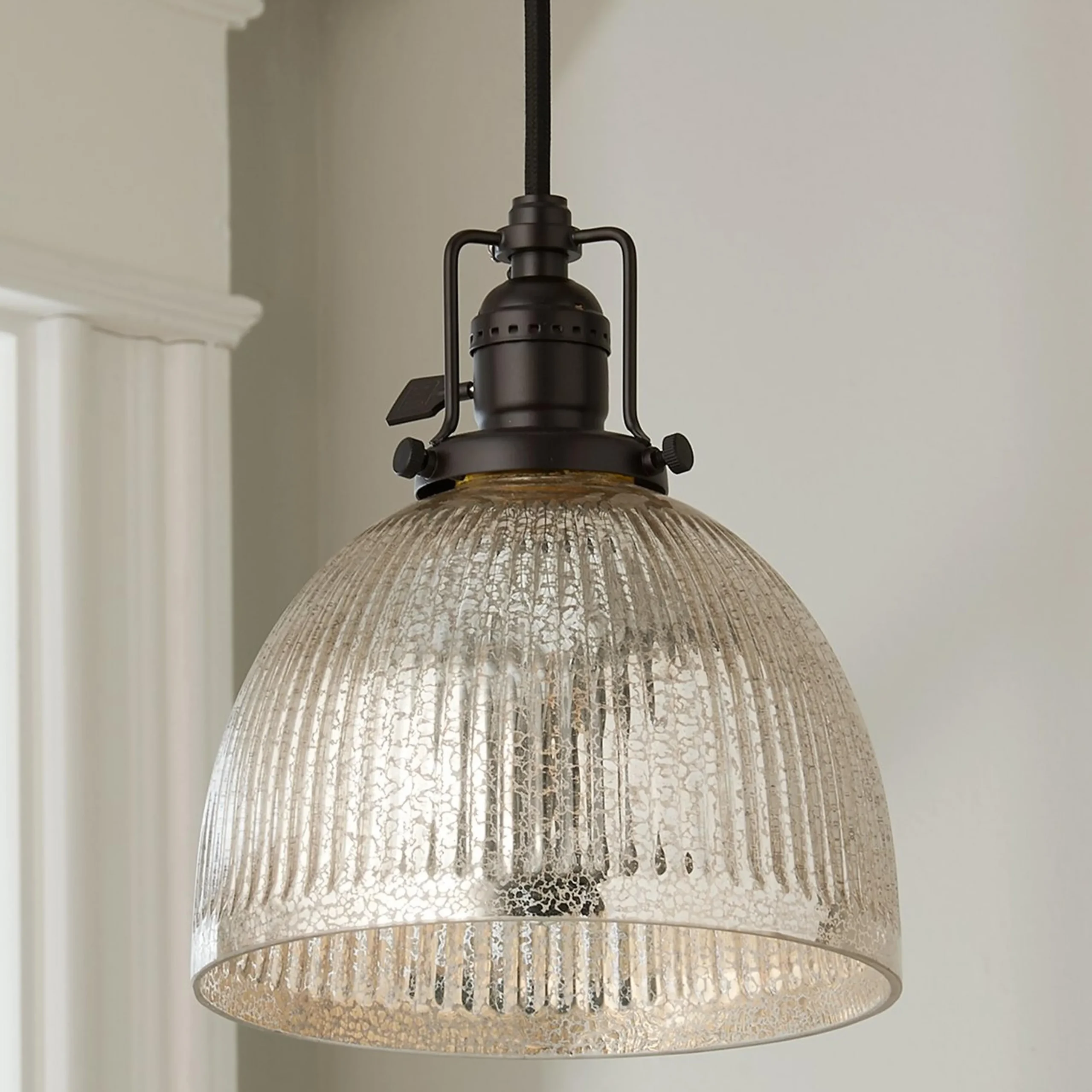 Ribbed Dome Mercury Glass Shade Pendant Light