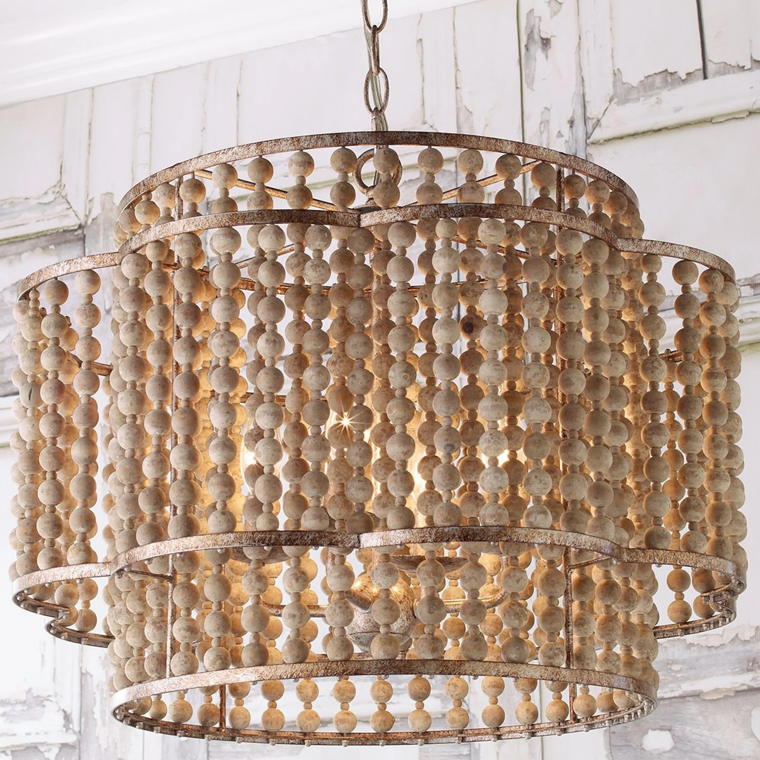 Rustic Beaded Layered Petal Chandelier