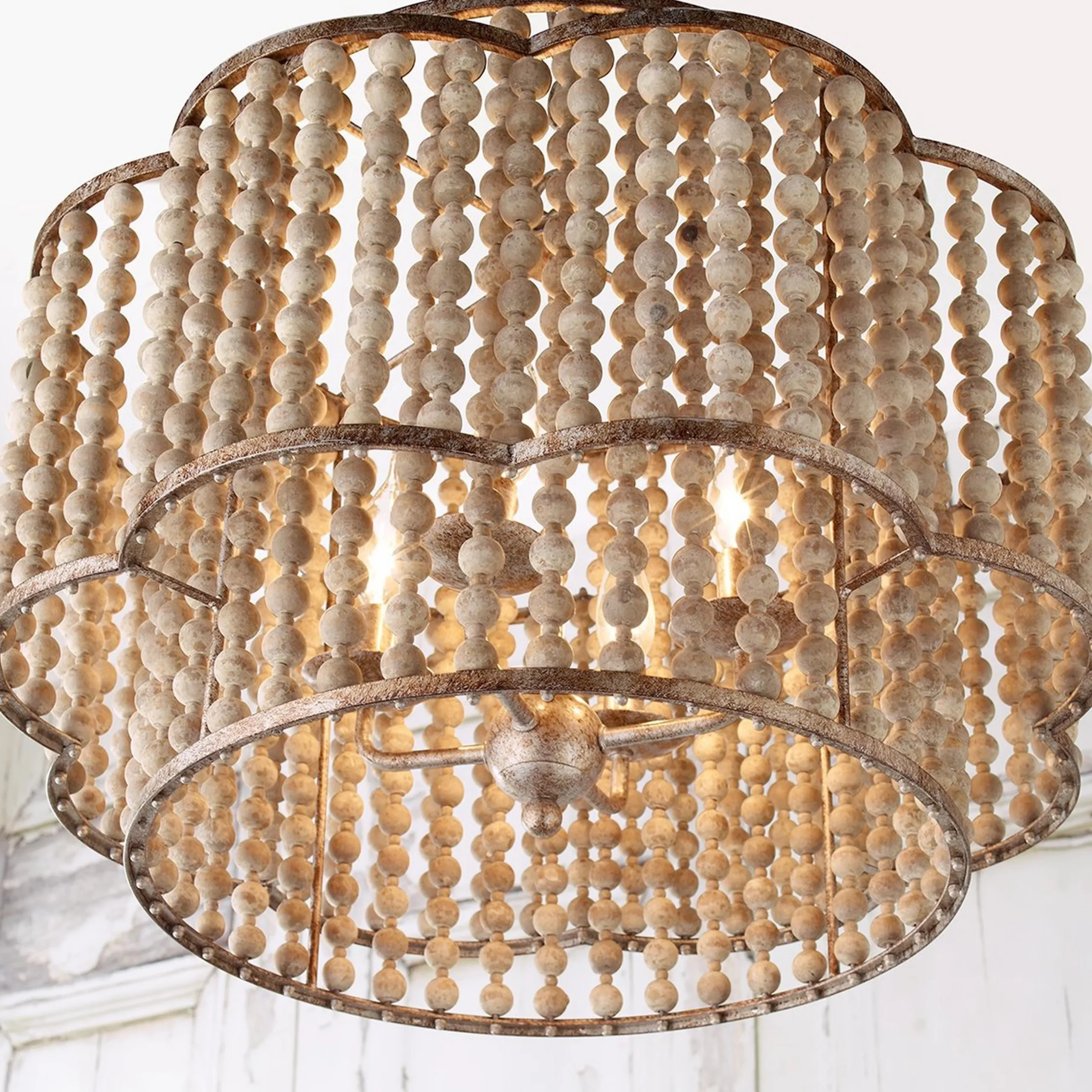 Rustic Beaded Layered Petal Chandelier