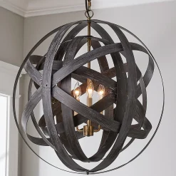 Rustic Metal Strap Globe Lantern - Double 3 Light