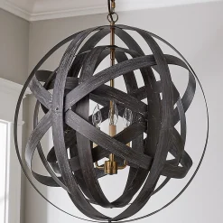 Rustic Metal Strap Globe Lantern - Double 3 Light