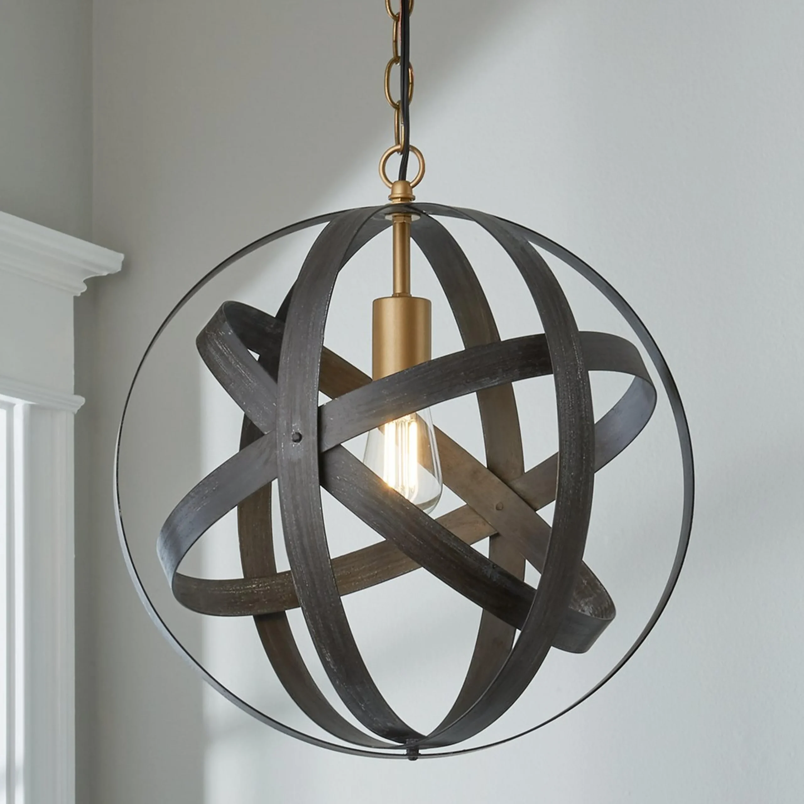 Rustic Metal Strap Globe Lantern - Small 1 Light