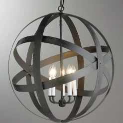 Rustic Metal Strap Globe Lantern - Large 5 Light