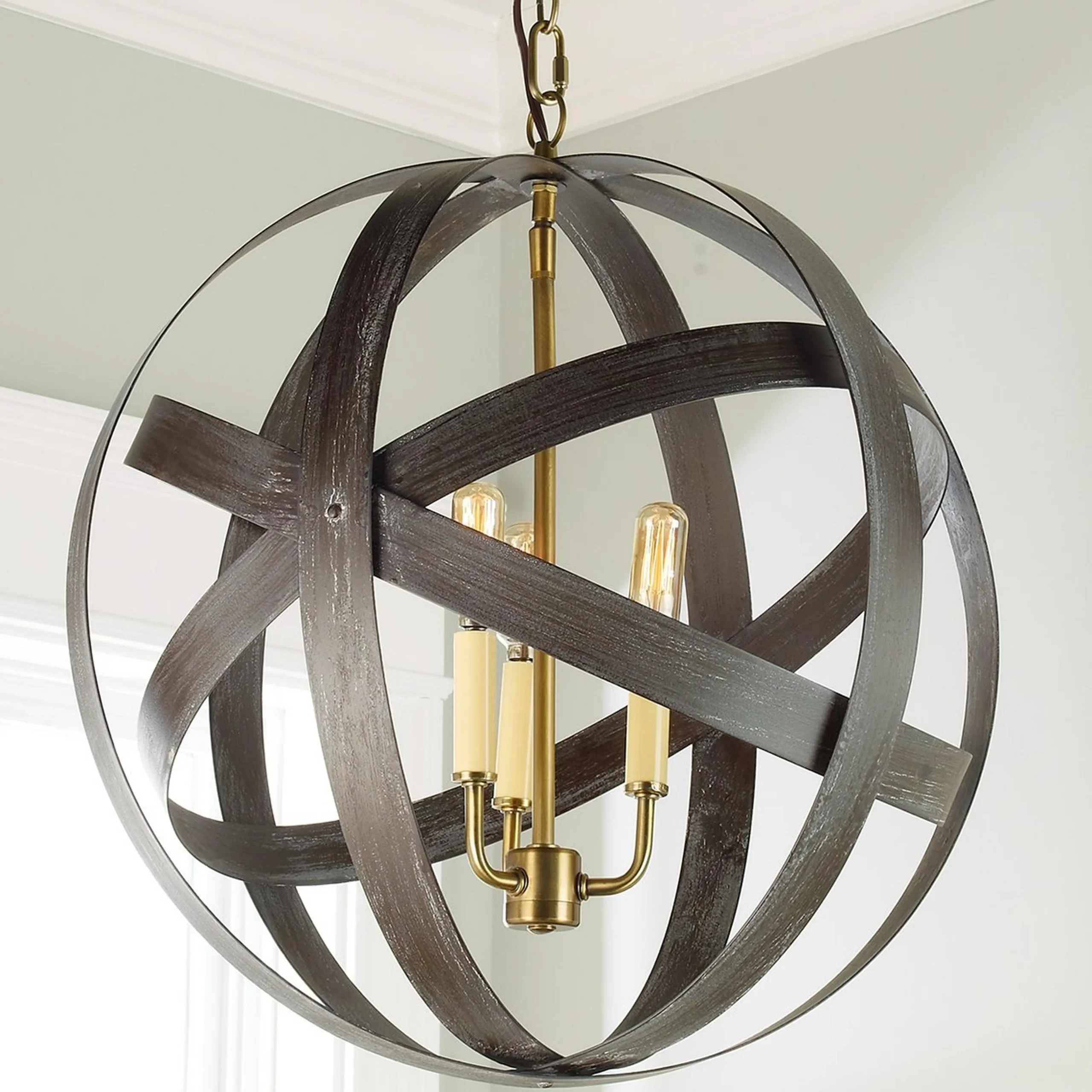 Rustic Metal Strap Globe Lantern - Medium 3 Light
