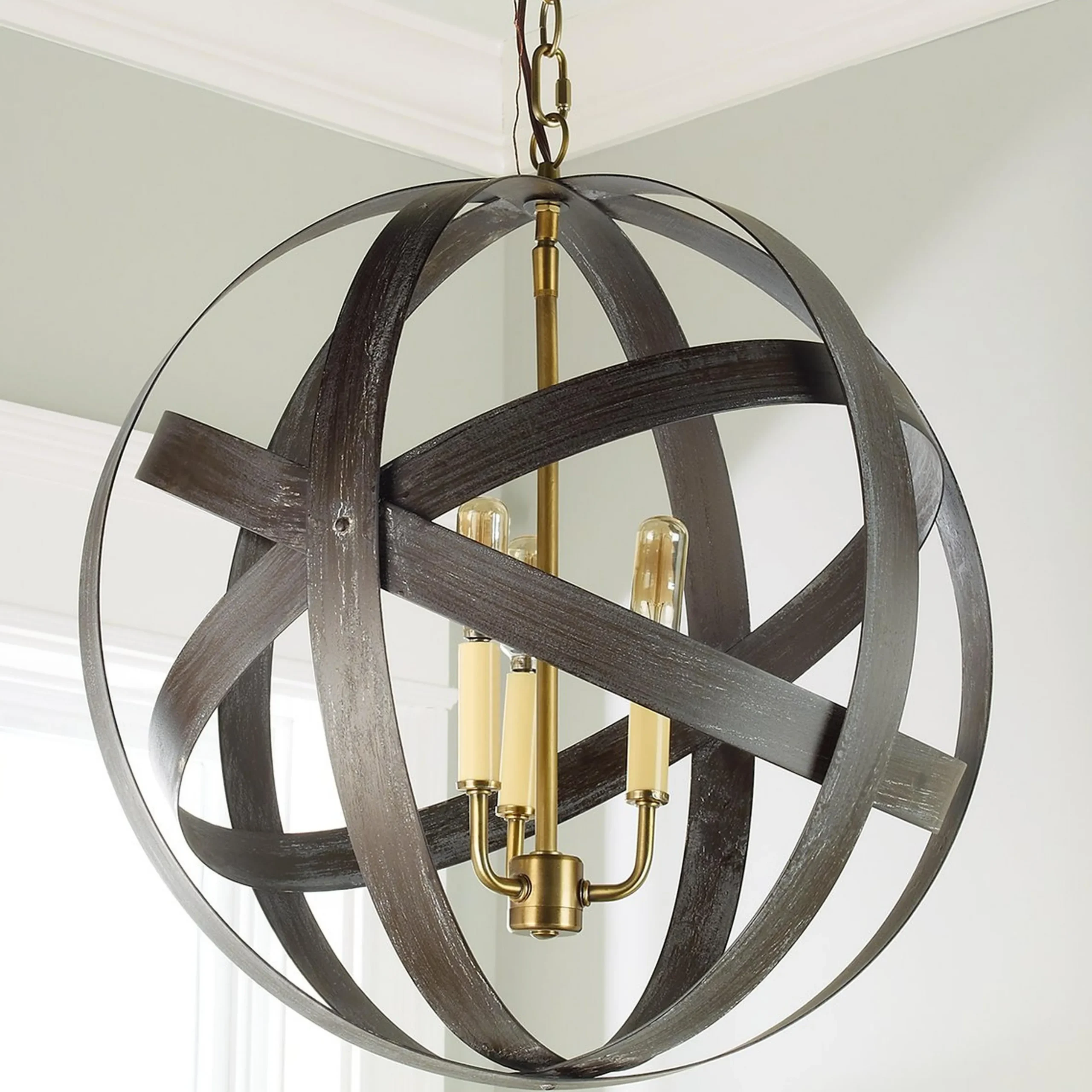 Rustic Metal Strap Globe Lantern - Medium 3 Light