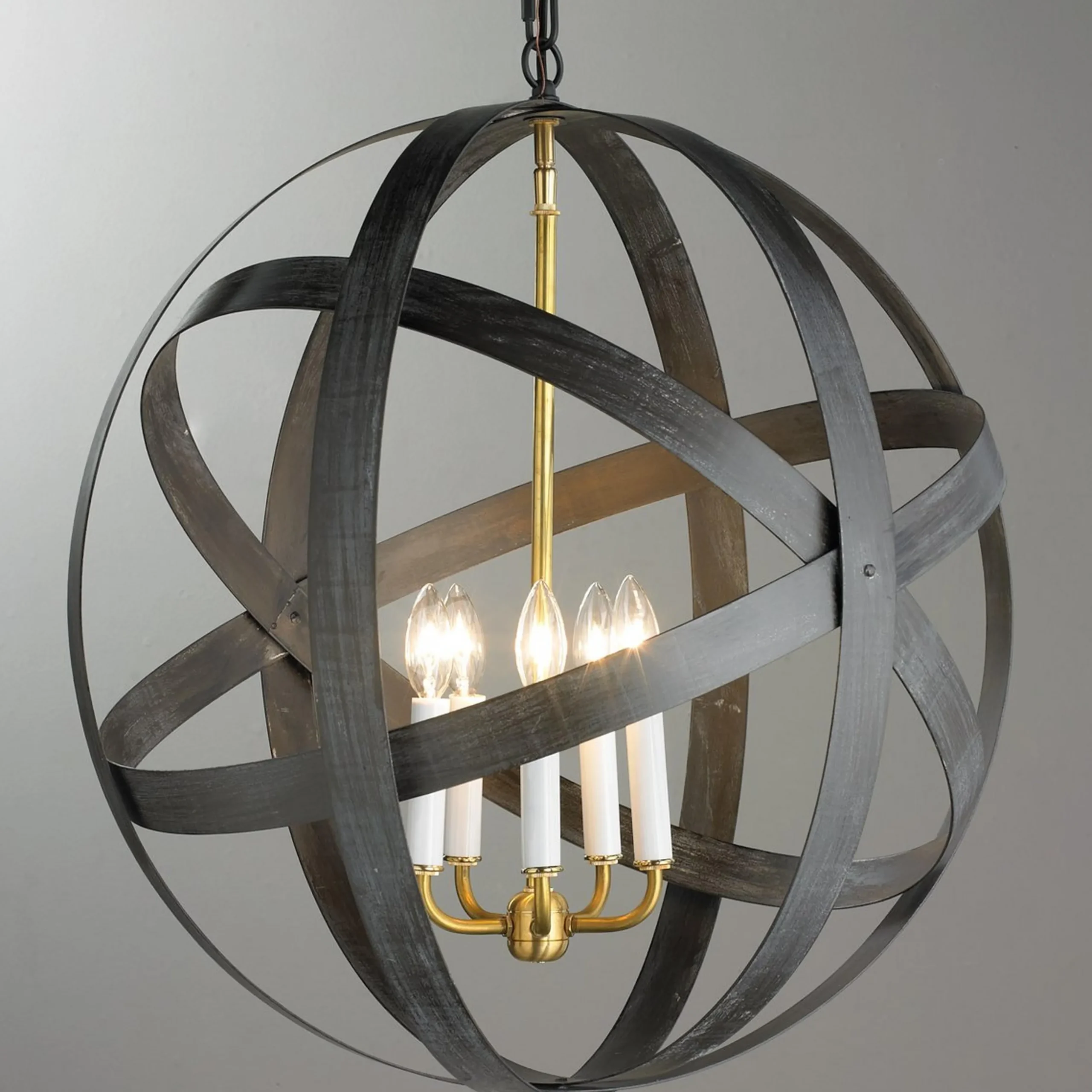 Rustic Metal Strap Globe Lantern - Large 5 Light