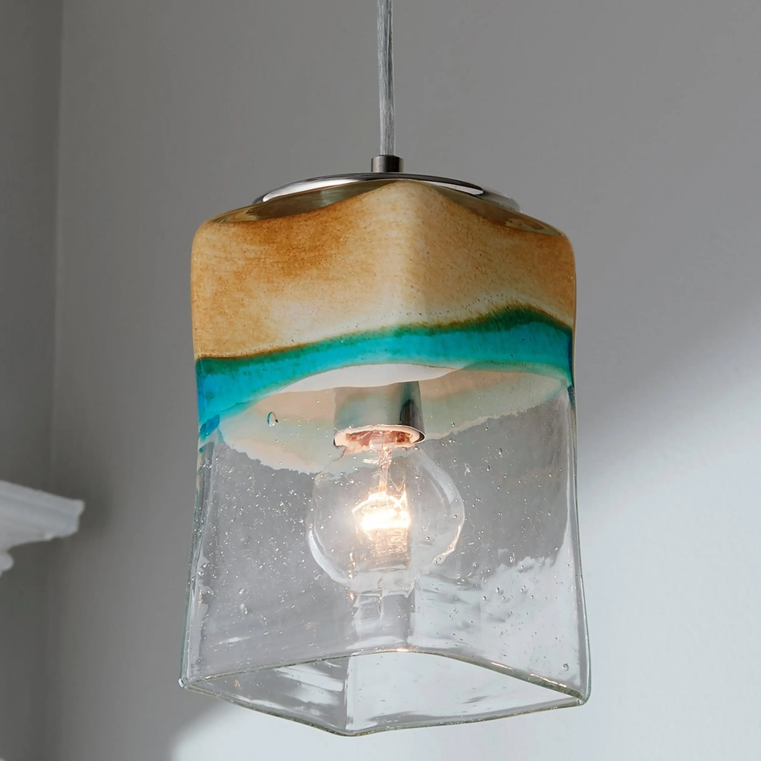 Sand and Turquoise Square Pendant Light - Small