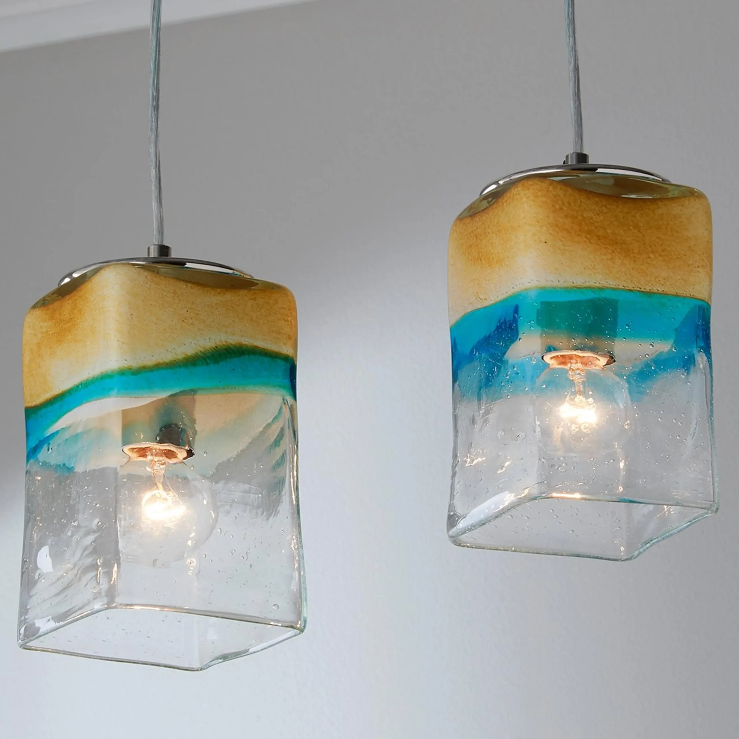 Sand and Turquoise Square Pendant Light - Small