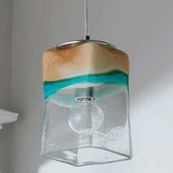 Sand and Turquoise Square Pendant Light - Small