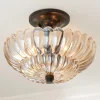 Scalloped Amber Glass Semi-Flush Ceiling Light - Small