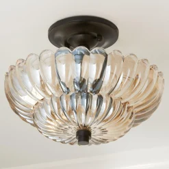 Scalloped Amber Glass Semi-Flush Ceiling Light - Small