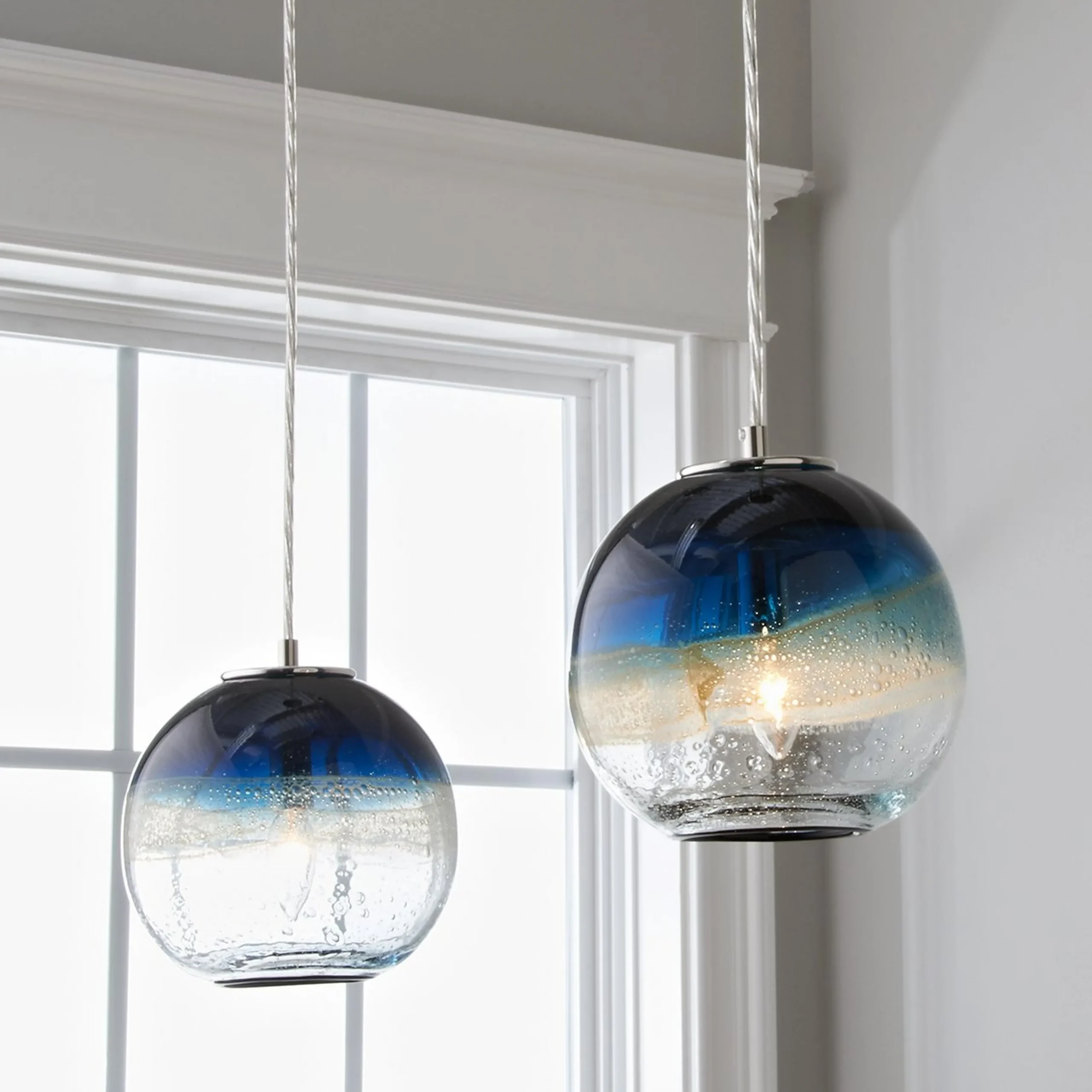 Sea and Sand Globe Art Glass Pendant