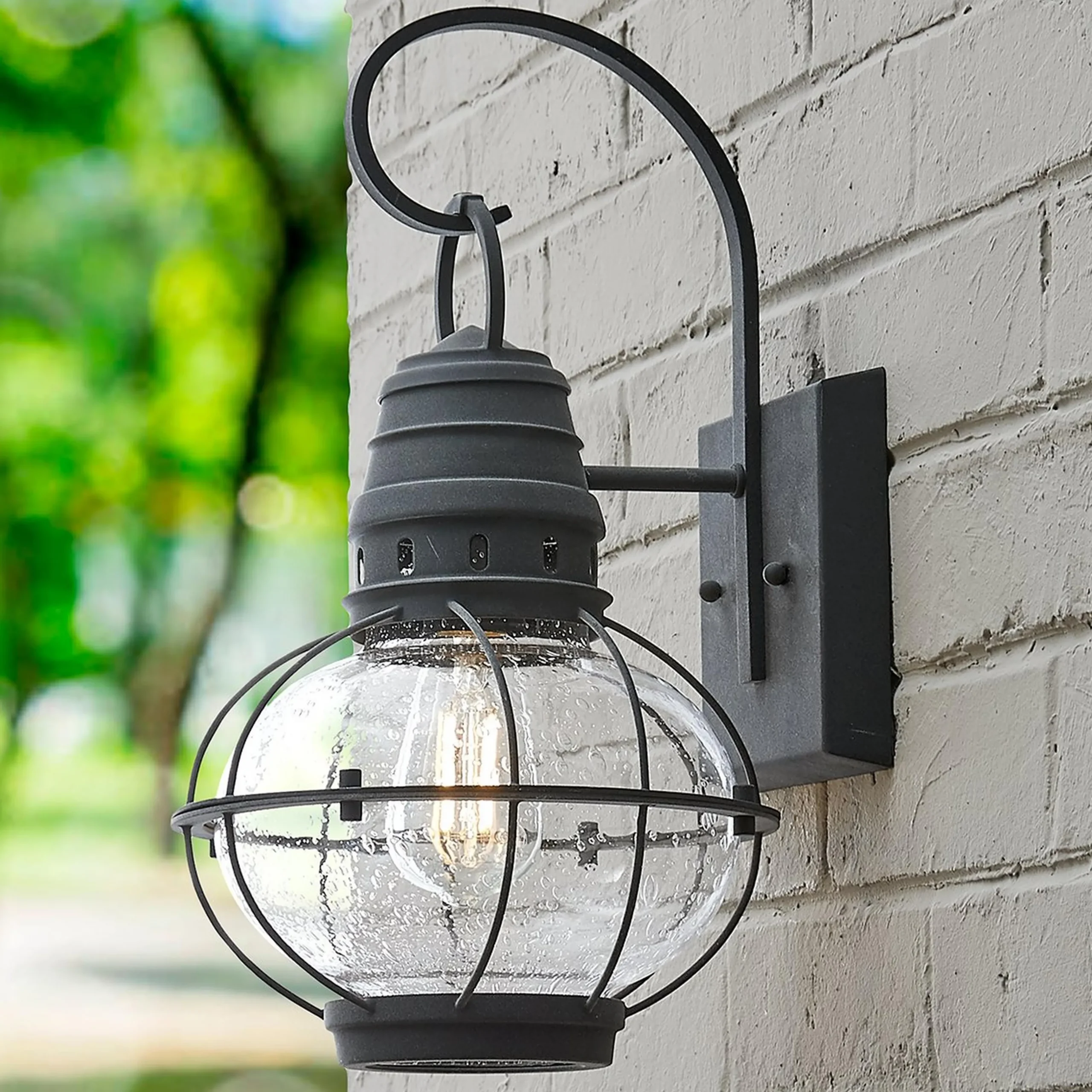Seeded Glass Globe Outdoor Sconce - Medium