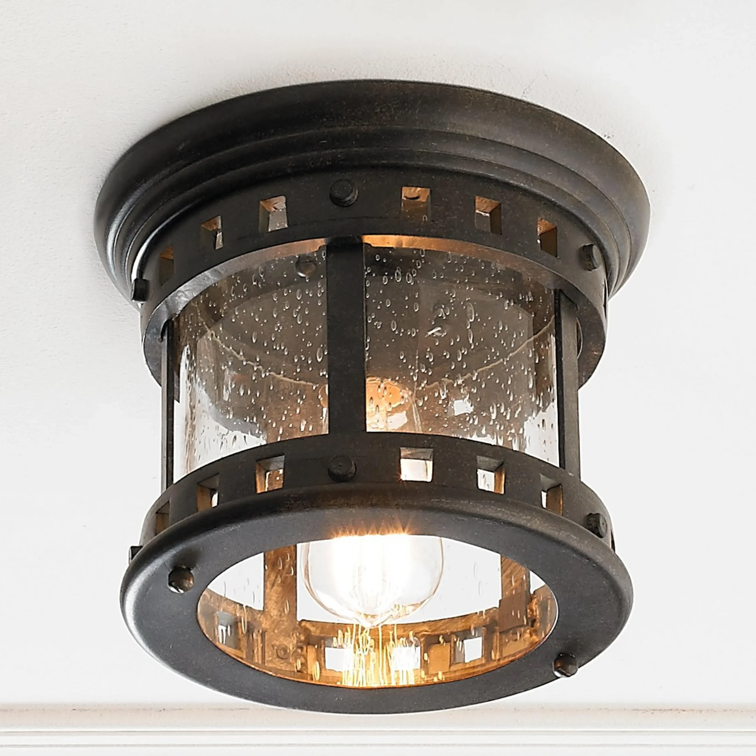 Seeded Glass Prairie Style Outdoor Ceiling Light