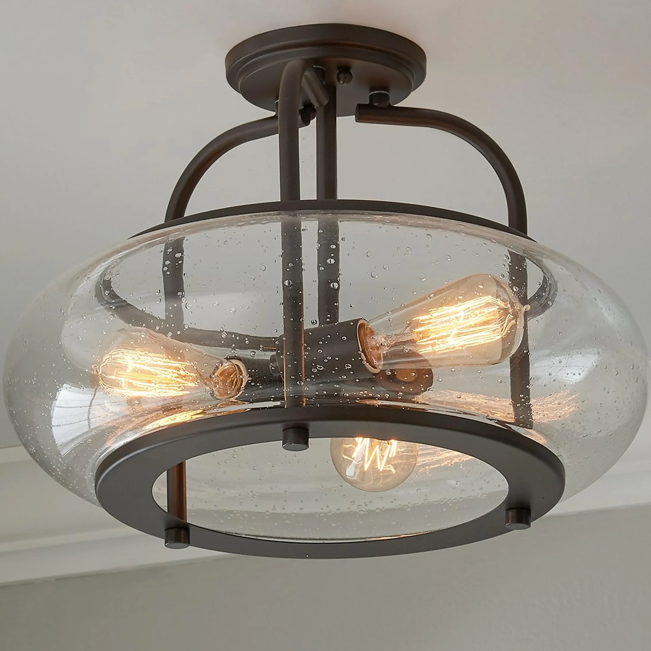 Seeded Globe Vintage Semi-Flush Ceiling Light - Large