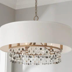 Shell and Crystal Drum Shade Chandelier