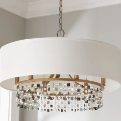 Shell and Crystal Drum Shade Chandelier